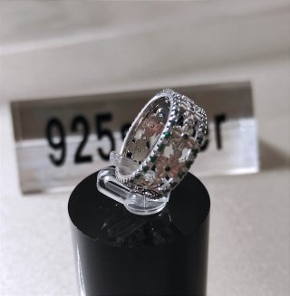 Anillo Plata 925 Flores Circonitas Verdes