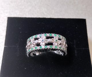 Anillo Plata 925 Flores Circonitas Verdes