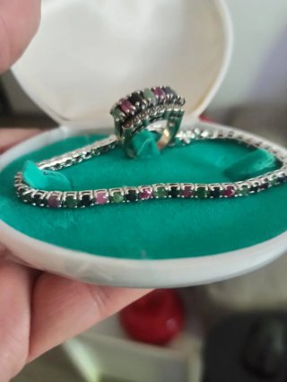 Conjunto Plata: Anillo y Pulsera esmeralda zafiros
