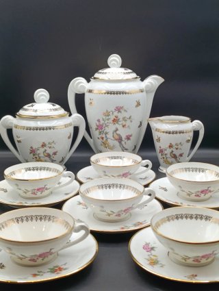 Set caffè Limoges porcellana uccelli fiori
