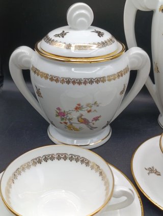 Set caffè Limoges porcellana uccelli fiori