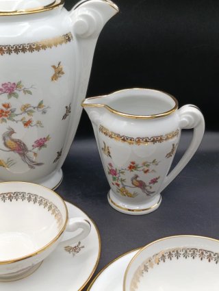 Set caffè Limoges porcellana uccelli fiori