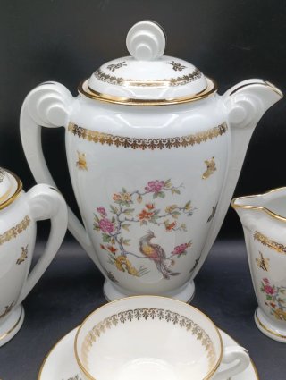 Set caffè Limoges porcellana uccelli fiori
