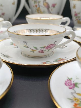 Set caffè Limoges porcellana uccelli fiori