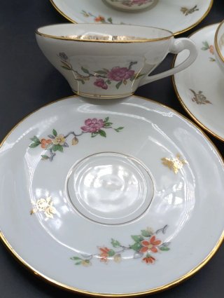 Set caffè Limoges porcellana uccelli fiori