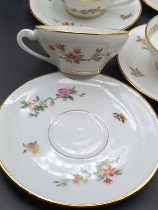Set caffè Limoges porcellana uccelli fiori