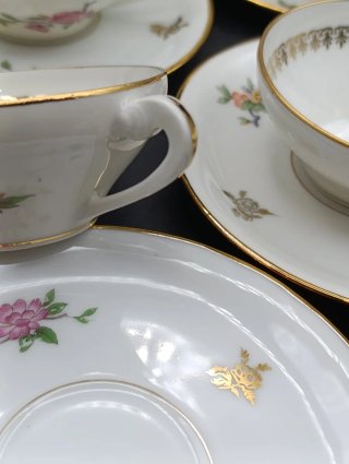 Set caffè Limoges porcellana uccelli fiori
