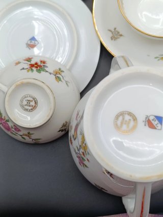 Set caffè Limoges porcellana uccelli fiori
