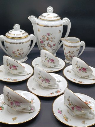 Set caffè Limoges porcellana uccelli fiori