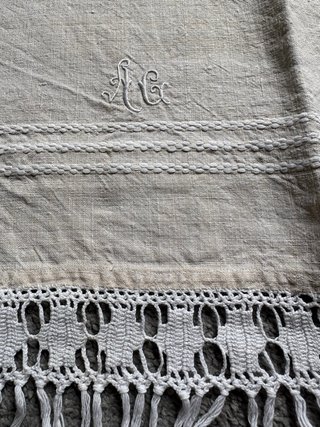 Asciugamano d'epoca in lino con monogramma