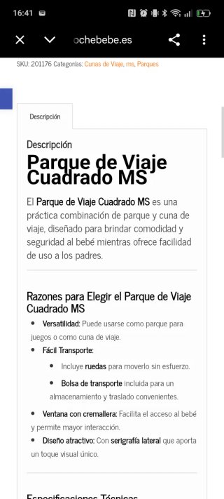 Parque Cuna Viaje Cuadrado MS