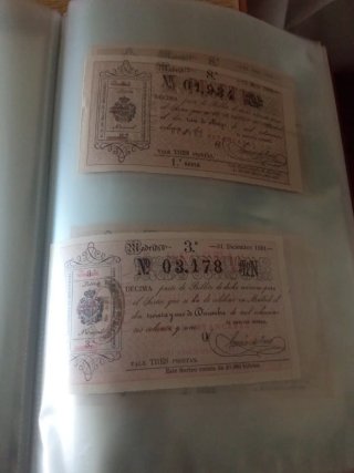 Lote Billetes Lotería Antigua Madrid 1879