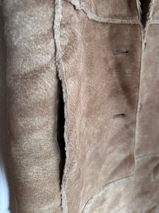 Chaquetón largo beige y marrón