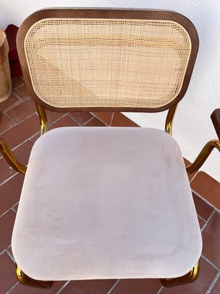 Set de 4 sillas diseño ratán y terciopelo, en exce