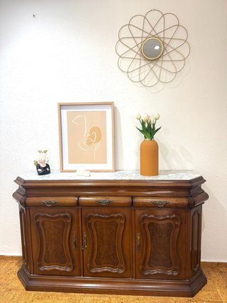 Mueble recibidor madera y mármol