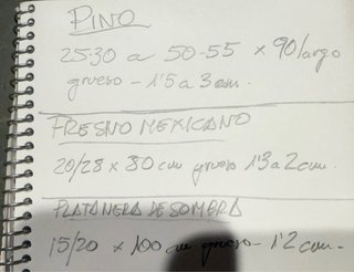 Tablas de madera: pino, fresno y platanera