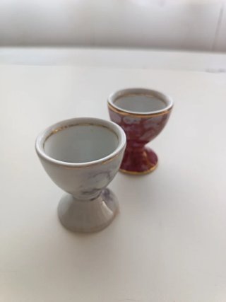 2 Hueveras Antiguas Cerámica filo Dorado
