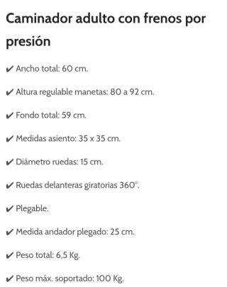 Caminador adulto con frenos