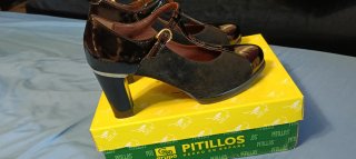 Zapatos Pitillos T-Strap Tacón Charol y Ante 39