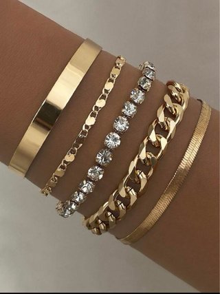 Set 5 Pulseras Doradas