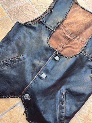 LAST PRICE Gilet Pelle Vera L Nero Marrone