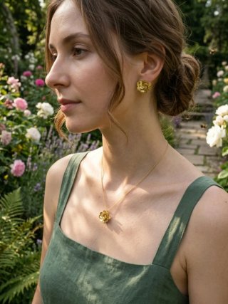 Conjunto Dourado e flores