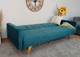 Sofá Cama Azul, Terciopelo. Cómodo. ¡OFERTA!