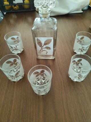 Juego Botella Whisky y 5 Vasos Diseño Hoja