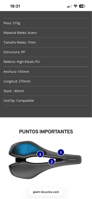 Sillín de bicicleta  Giant Approach negro