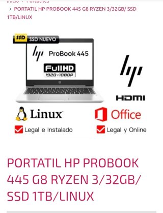 Portátil HP ProBook 445 G8 Ryzen 3 32GB SSD 1TB