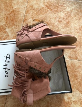 Sandalias Botín Estilo Cowboy Rosas