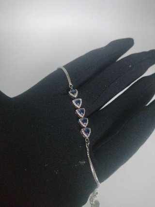 Pulsera Plata 925 Corazones Zafiro