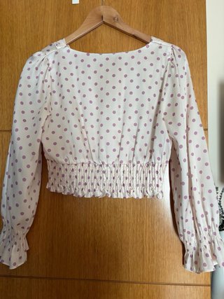 Blusa Zara lunares rosa y blanco