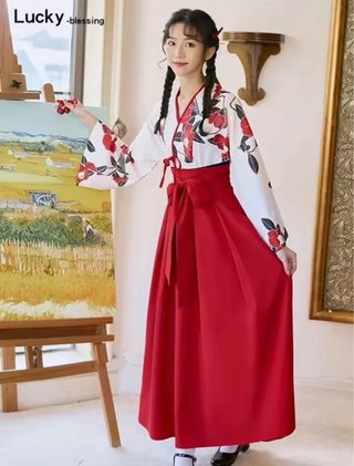 Kimono Japonés Mujer Rojo y Blanco