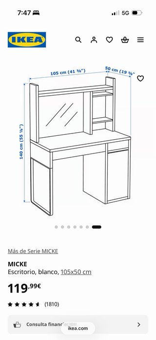 Escritorio Infantil IKEA MICKE Blanco 105x50cm