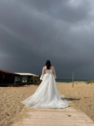 Vestido de Novia Largo Encaje Manga Larga