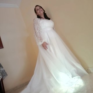 Vestido de Novia Largo Encaje Manga Larga