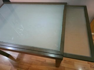 Mesa de comedor cristal y madera extensible