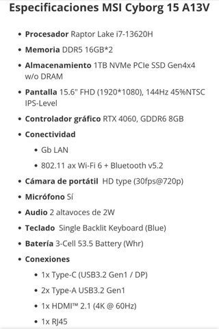 Portátil MSI Negro Multicolor