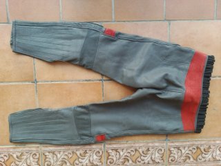 Pantalón piel moto gris con banda roja