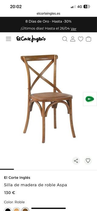 Juego de 4 sillas de comedor de madera