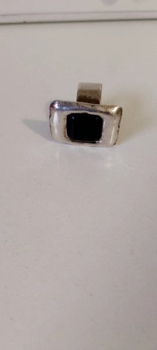 Anillo Vintage Ajustable Negro Plateado