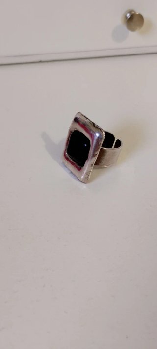 Anillo Vintage Ajustable Negro Plateado