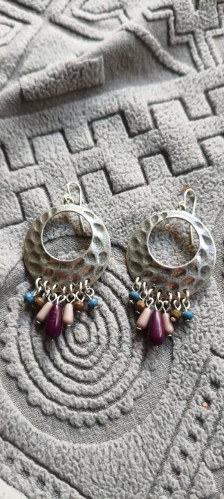 Pendientes Aro Plateados con Cuentas