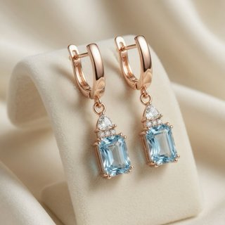 Pendientes Aquamarina Natural Plata de Ley .