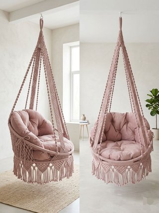 Sillón Colgante Macramé Rosa