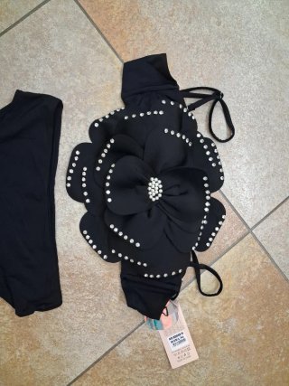 Costume da bagno donna fiore nero L XL