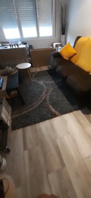 Alfombra comedor gris y multicolor