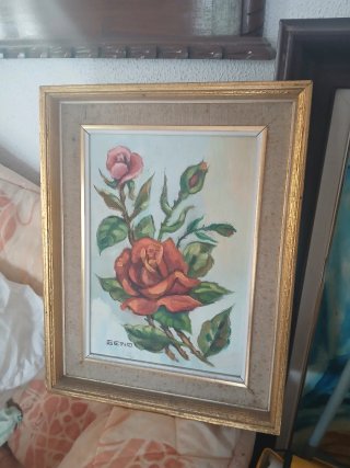 Cuadro vintage óleo rosas 20x30
