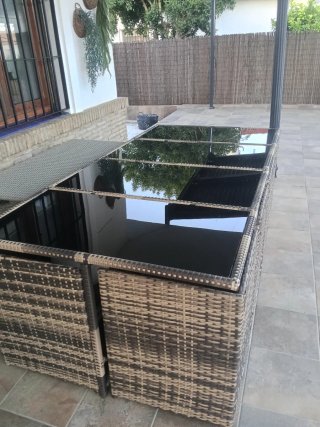 Conjunto de jardín ratán y cristal